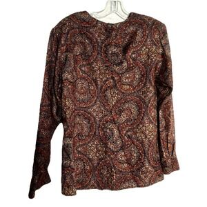 Vtg Paisley Blouse Browns Evan Picone 12 LS Shoulder Pads Union Made Boho Retro